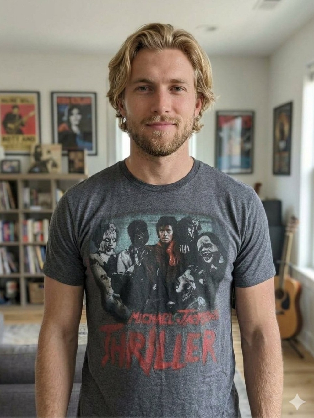 Old Navy Men's Gray Thriller Graphic Tee with Red Print